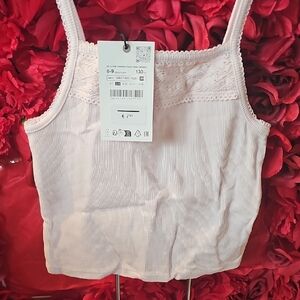 Zara NWT Girls Lt. Pink Lace Trim Tank Top Size 8-9 Years